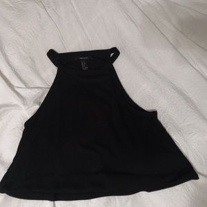 Black Cropped Halter Tank